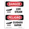 Signmission OSHA Danger Sign, Live Steam, 10in X 7in Rigid Plastic, 7" W, 10" H, Bilingual Spanish OS-DS-P-710-VS-1424 - alternate 1